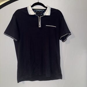 Denim & Flowers by Ricky Singh Blue Zip Up Short Sleeve Shirt M